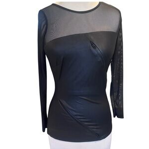 VENUS Black Mesh Long Sleeve Top with Zipper Accents Size XS